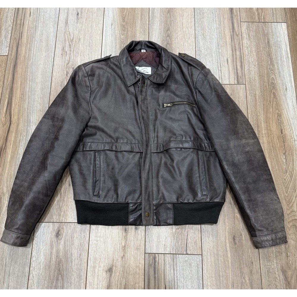 Liasion Leather Bomber Jacket Men's 38 Vintage Black Quilted Liner